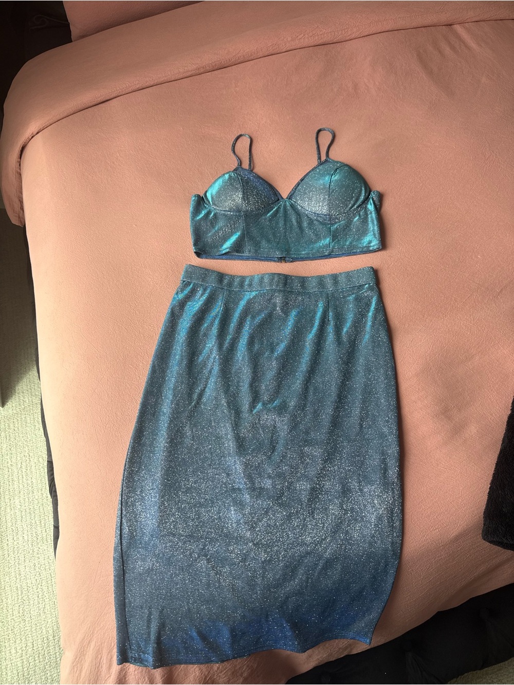 Fashion Nova mermaid sparkle midi skirt matching set